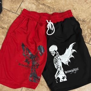 ROMWE Men's Athletic Shorts with Skeleton Graphic in Red and Black